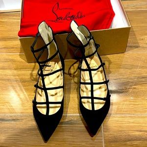 Louboutin velour strap flat shoes size 37 or 7